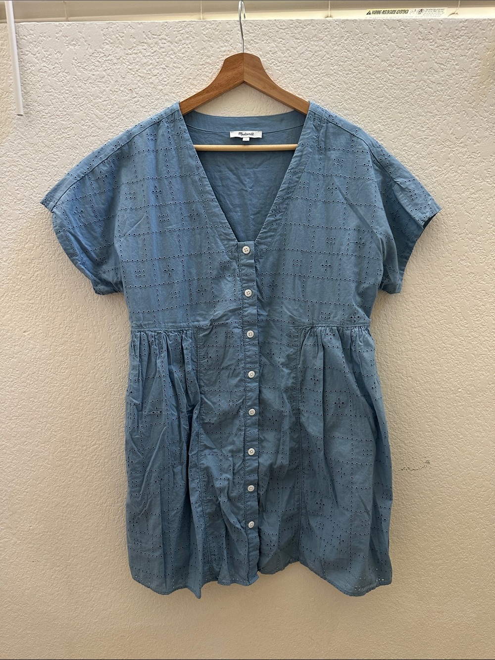 Madewell Blue Button-Front Eyelet Dress